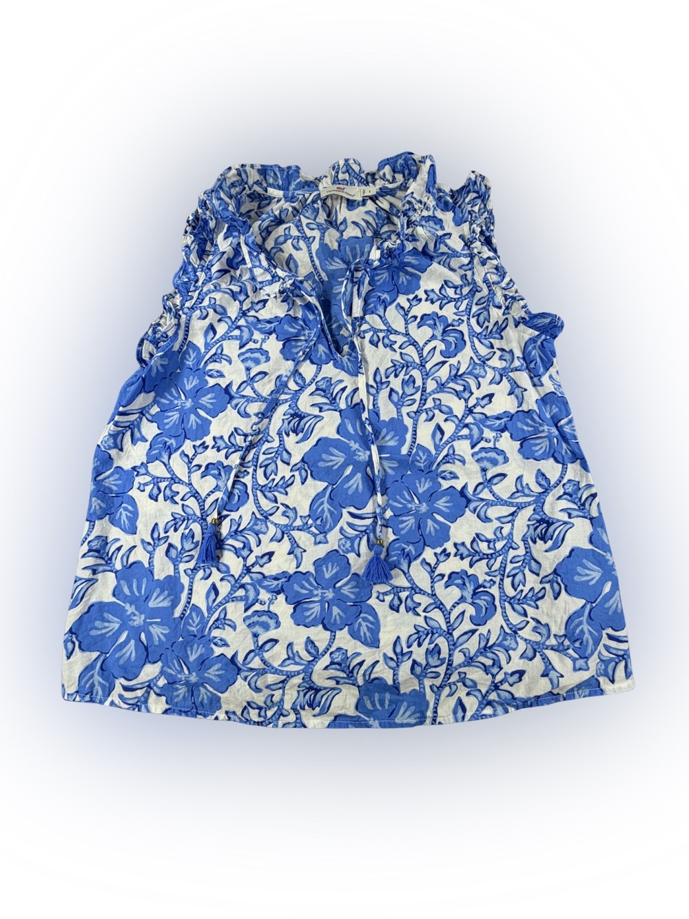 Women’s Vineyard Vines White Top with Blue Floral Print Size S